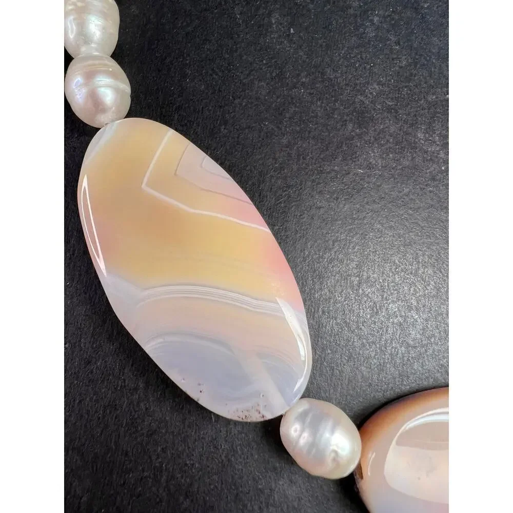 NEW freshwater pearl and agate necklace with sterling silver clasp